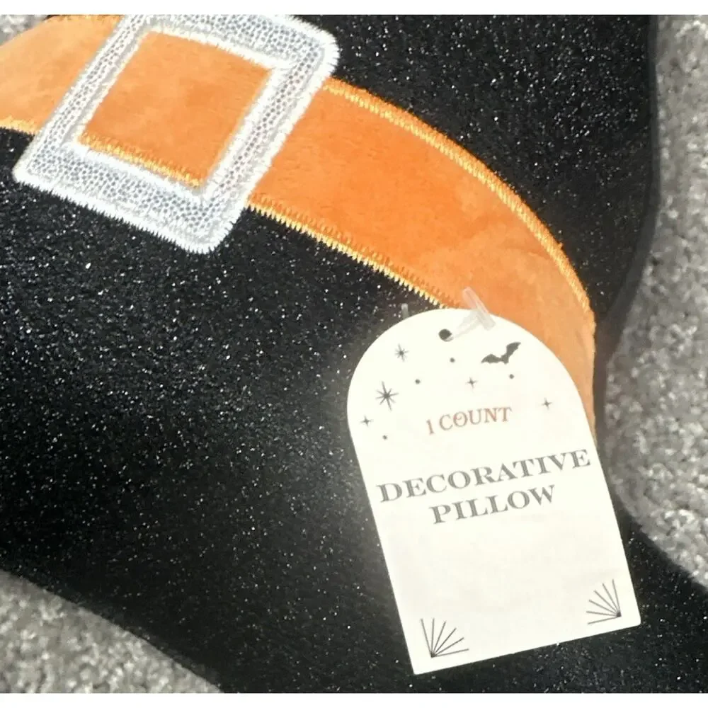 Halloween Witch Hat Decorative Pillow, Black/Orange, 14 in